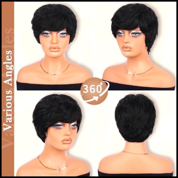 Short Pixie Cut Wig Human Hair Glueless Layered Wavy Wear and Go